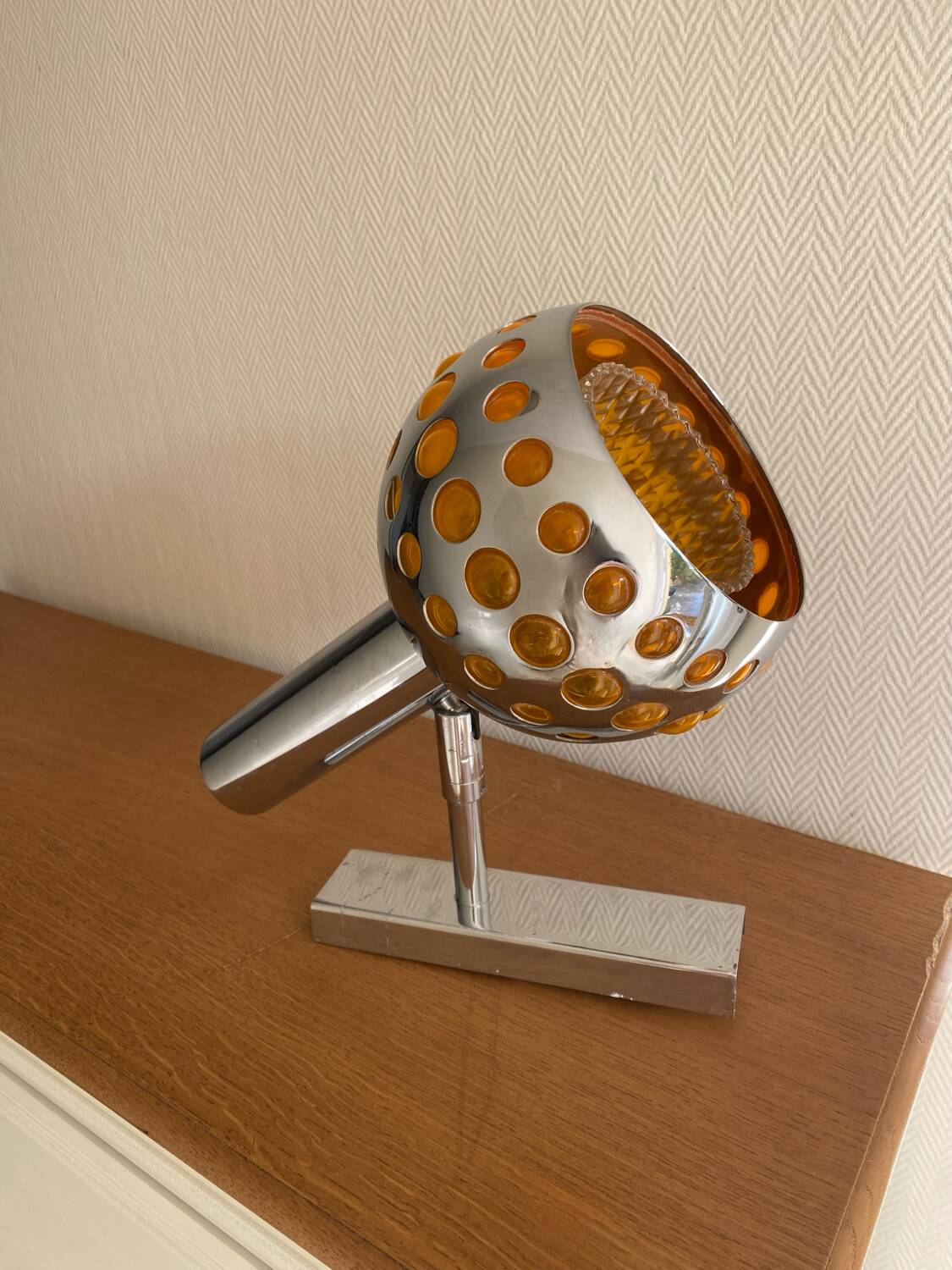 Space age wall lamp, chrome metal, 70s