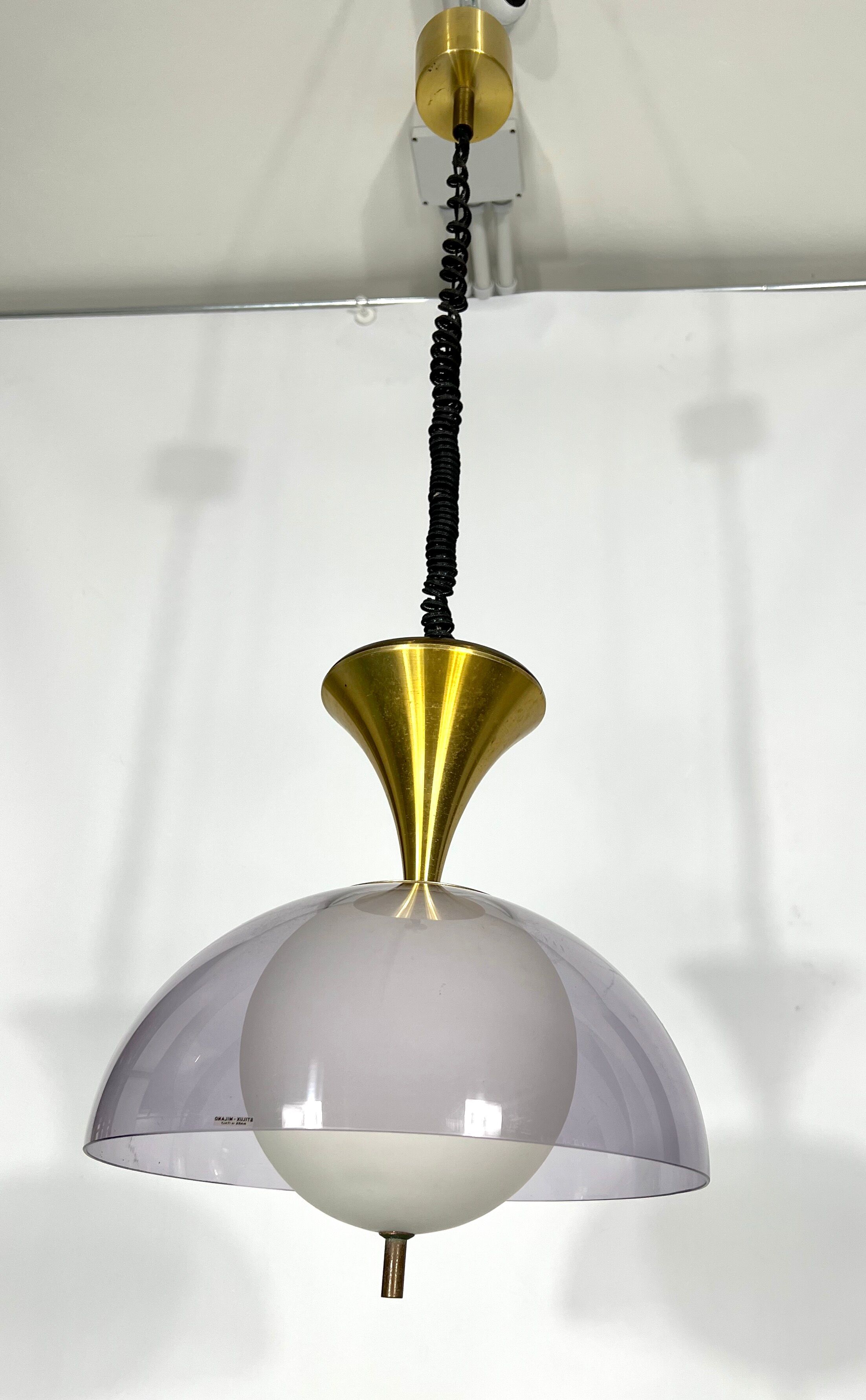 Vintage brass Stilux Milano chandelier, Italy 1960s