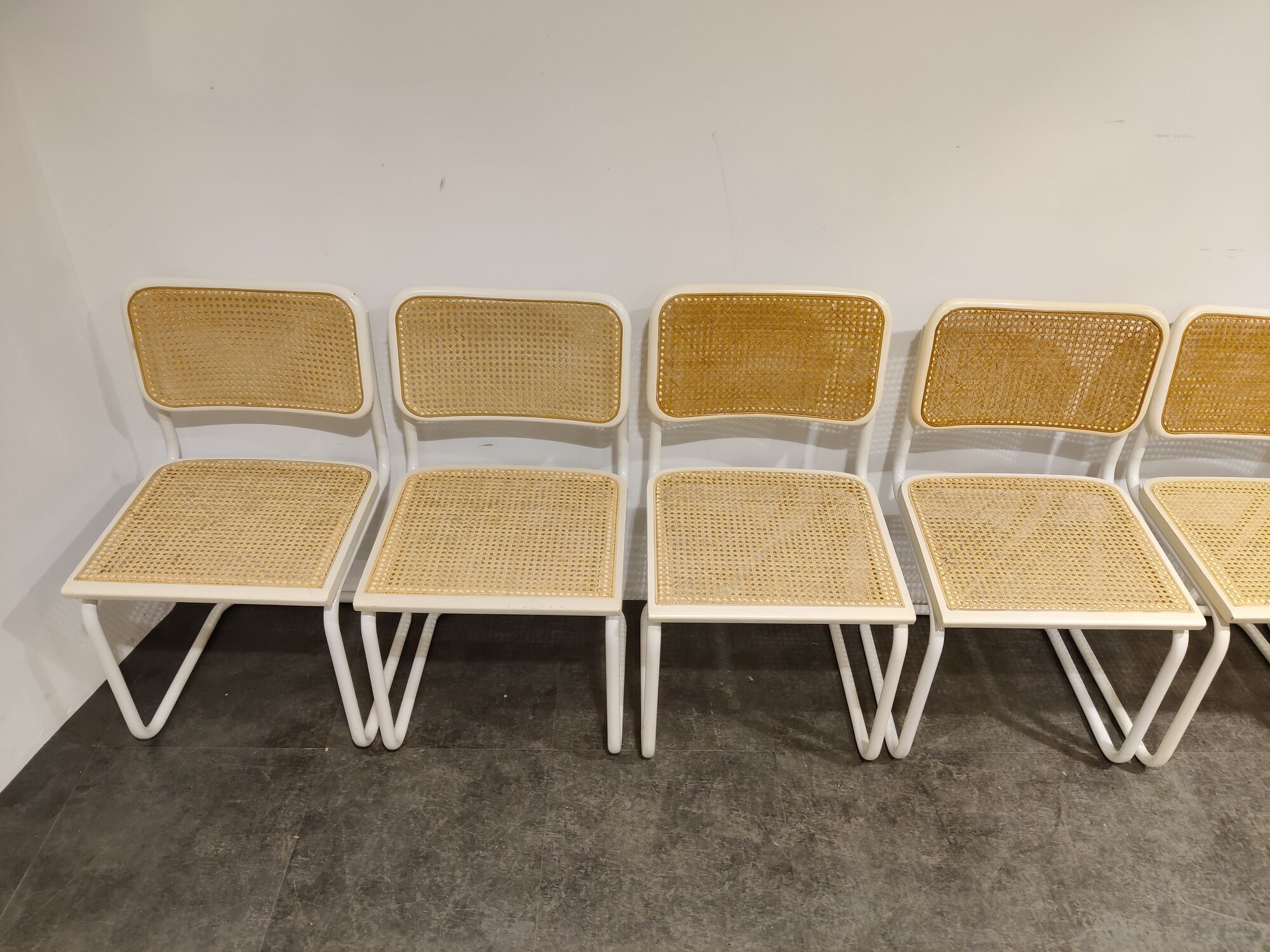 Set of 8 vintage Marcel Breuer Cesca chairs, made in italy, 1970s