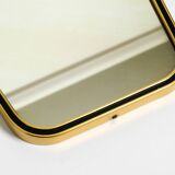 Beautiful small mid-century brass wall mirror with braided hanging strap