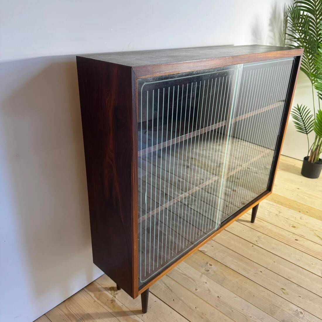 Vintage rosewood library with sliding glass doors – mid-century Scandinavian design