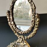 Oval psyche vanity mirror/In old gold bronze Cupids/Rosaces decor