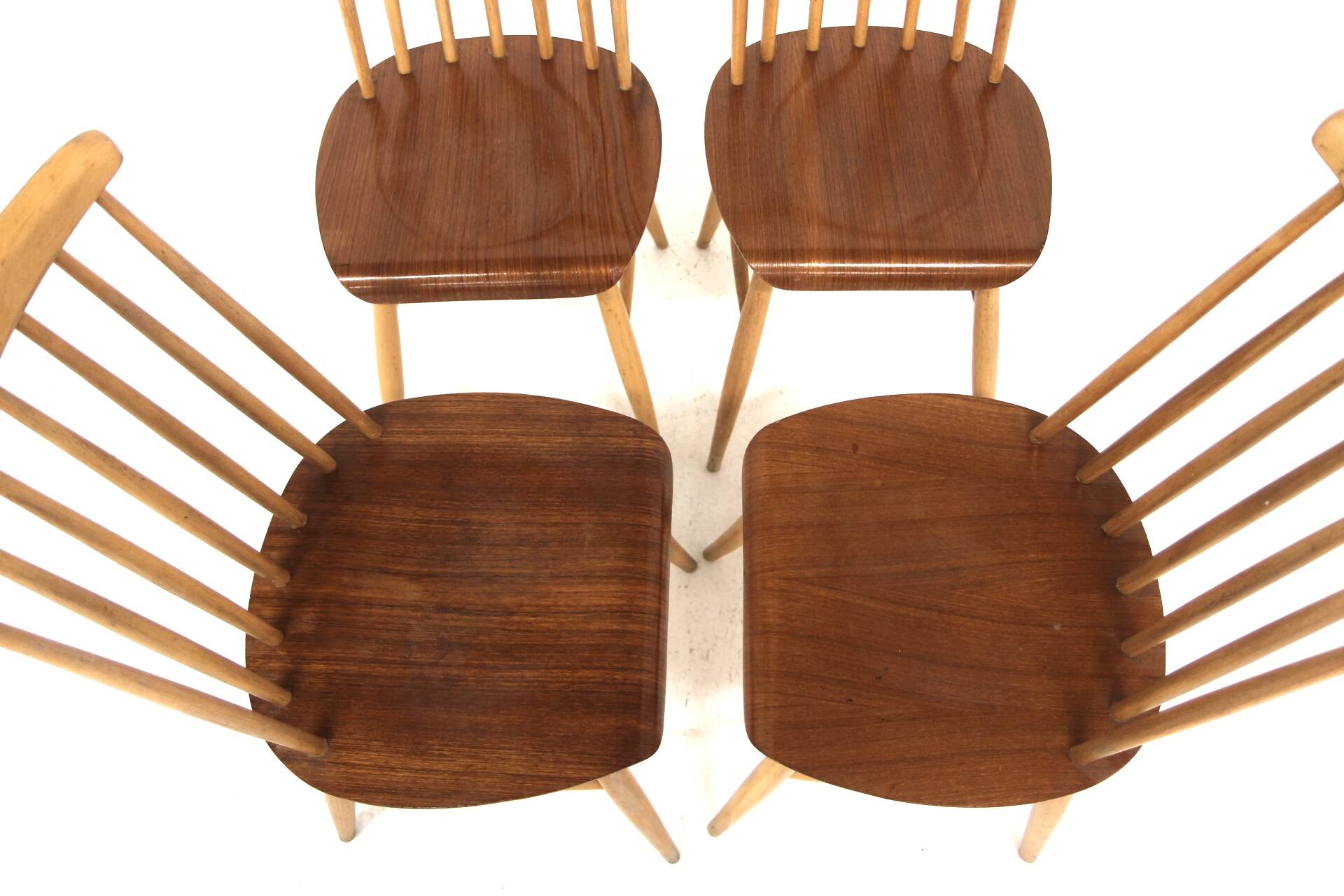 Set of 4 Scandinavian "Pinnstol" beech chairs, Sweden, 1960