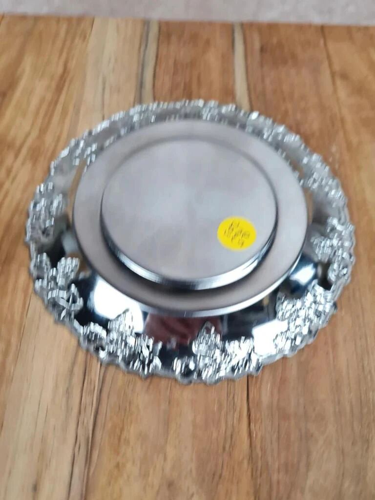 Vintage cobalt sugar bowl & chrome metal – pear shape