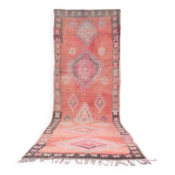 Pink vintage moroccan runner rug 120 x 396 cm - Handmade berber wool rug