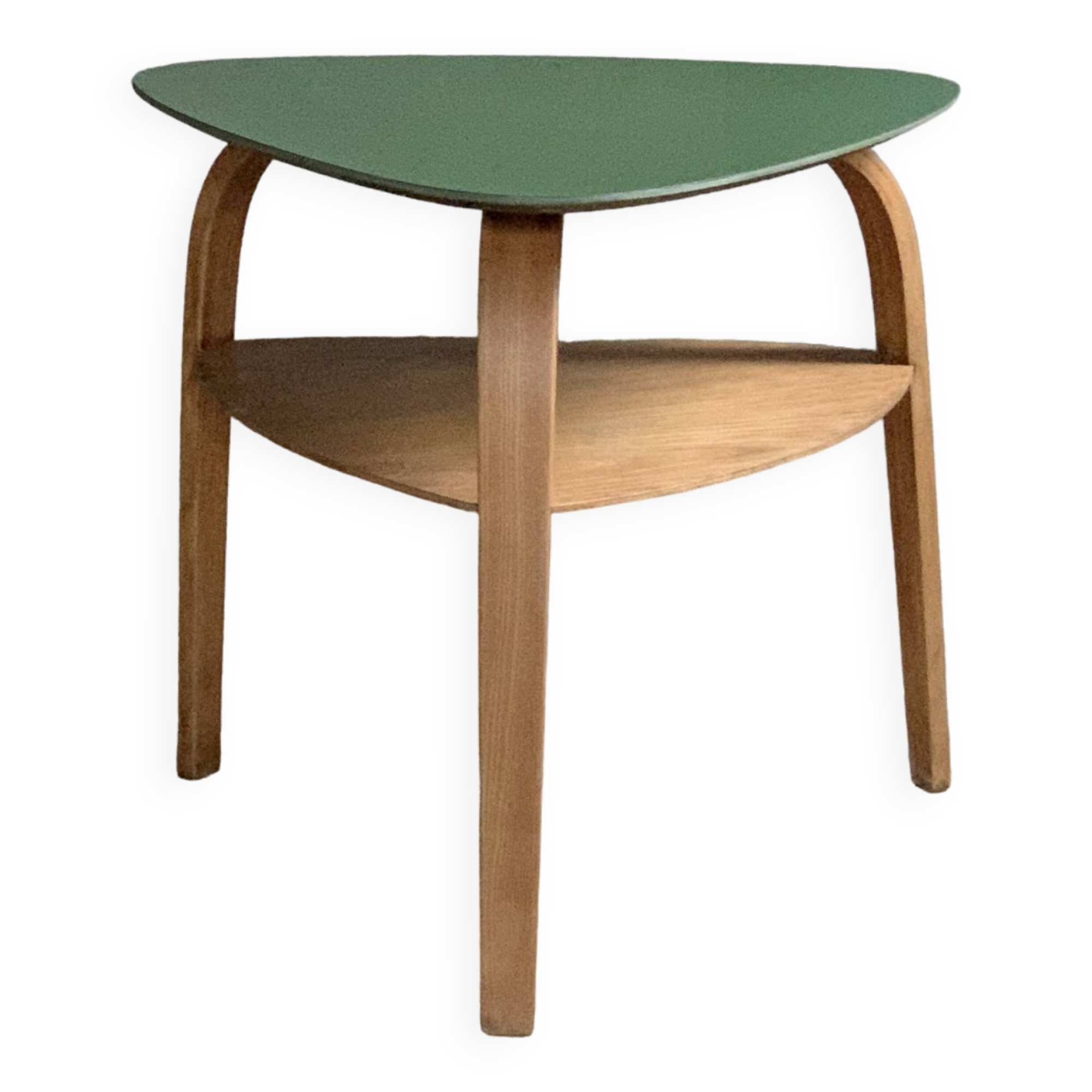 Hugues Steiner bow wood double top tripod coffee table