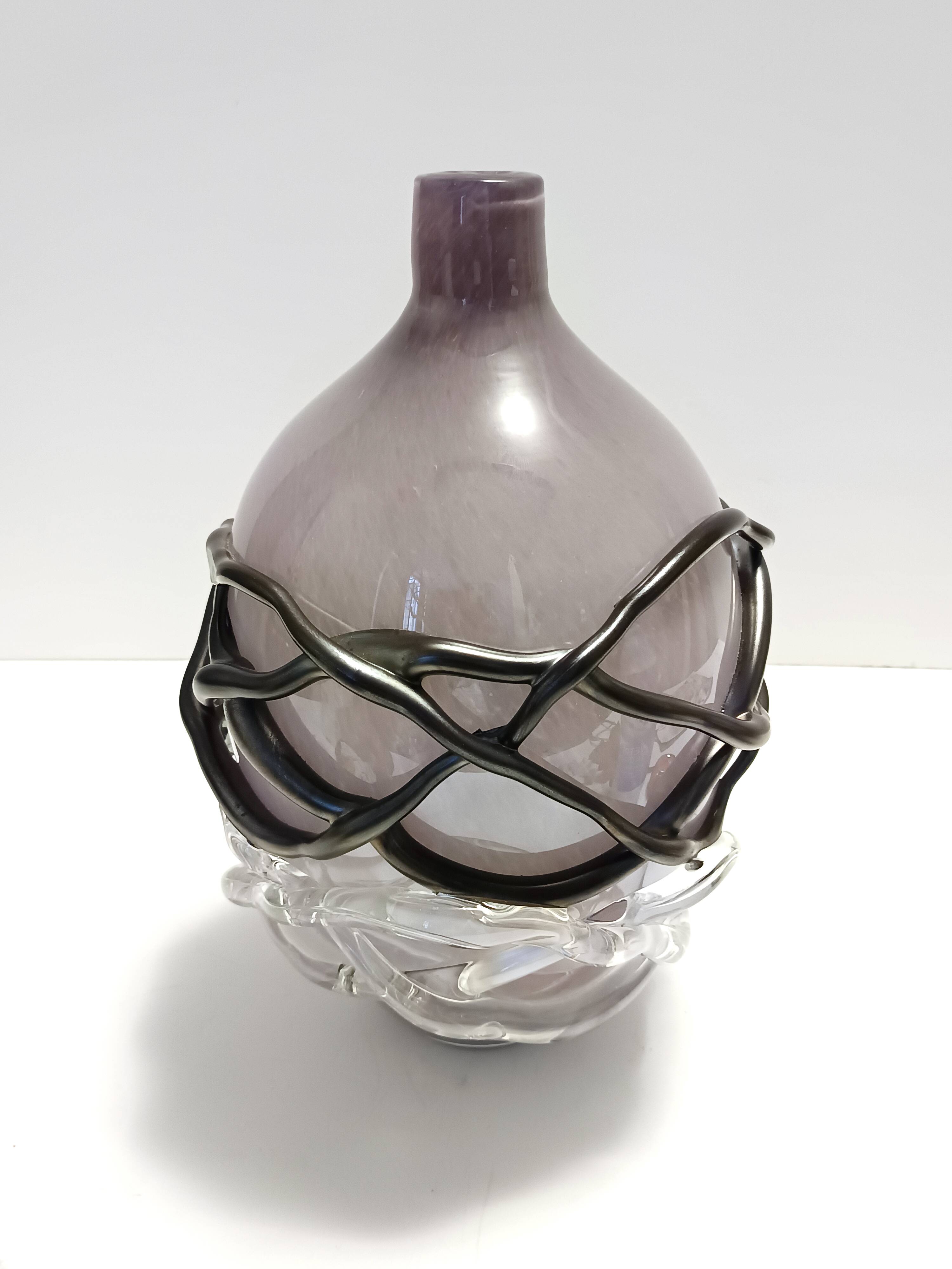 Lilac and Black Iridescent Murano Glass Vase by Sergio Costantini, Italy 19
