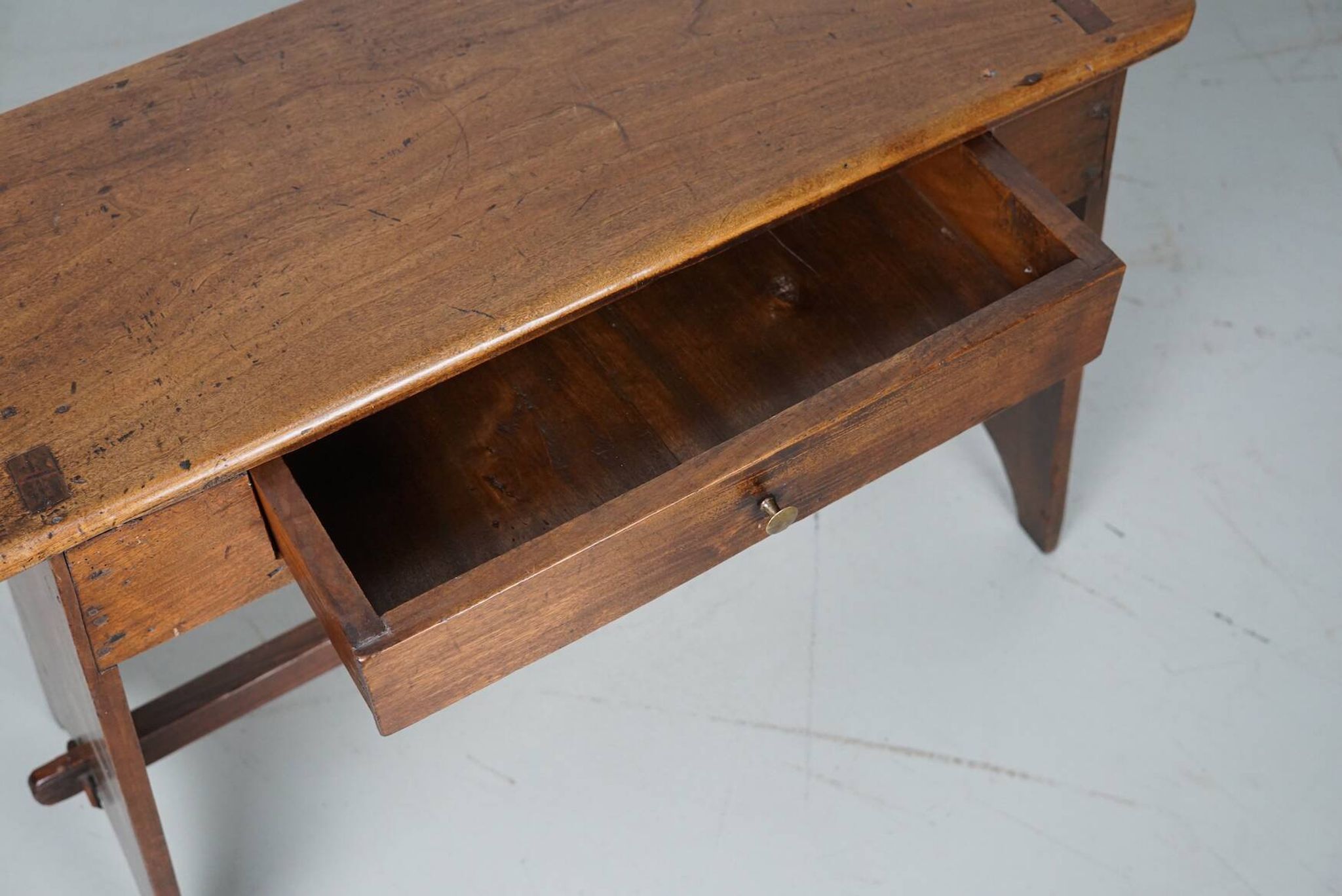 Antique rustic farmhouse fruitwood side table, France, 19th century