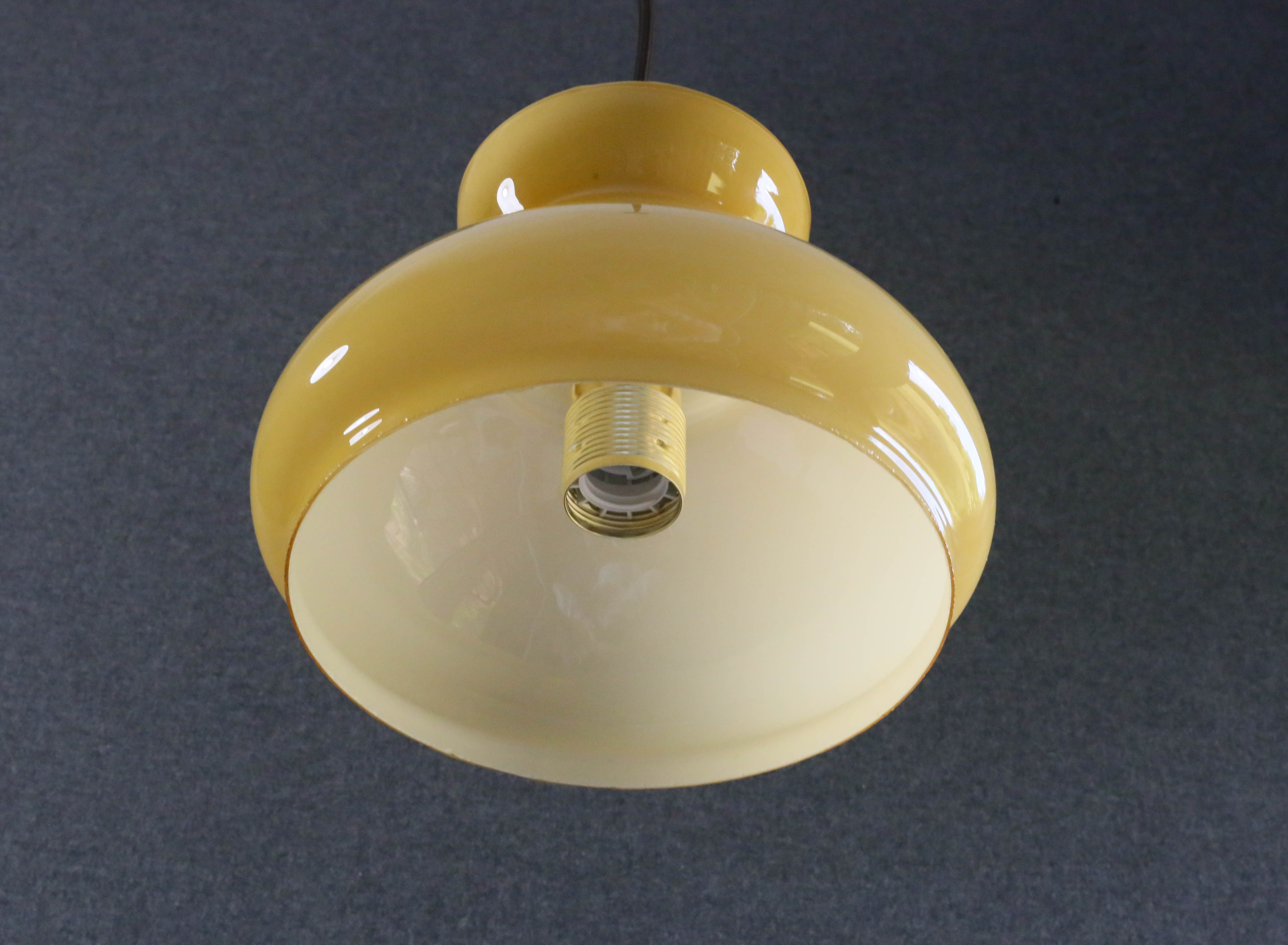 Old yellow glass suspension, mounted with new cable and new socket - circa 1950
