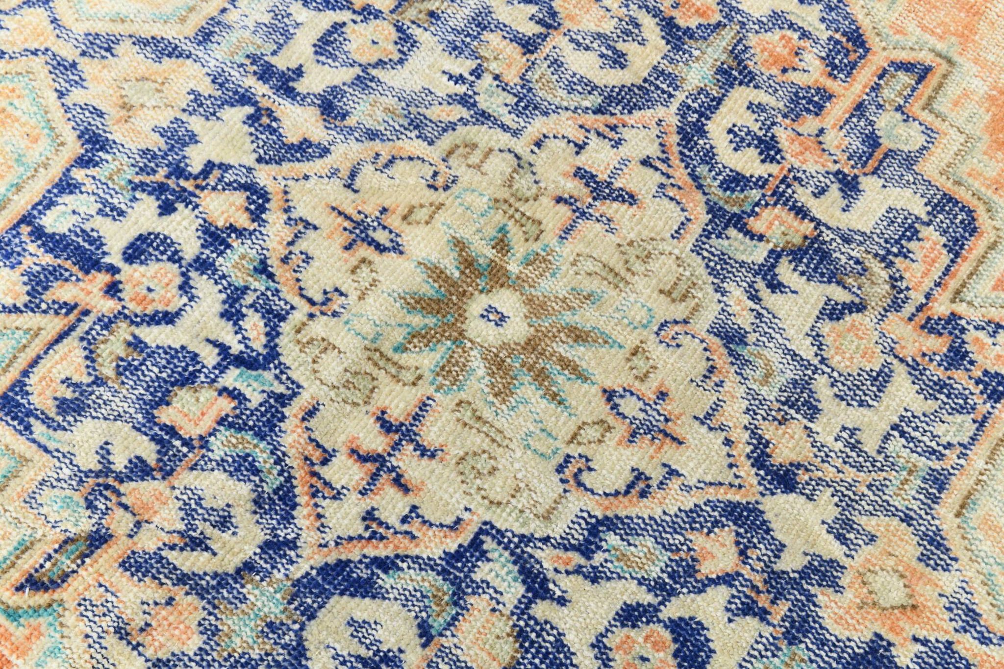 Blue Orange 250x350 cm Carpet, Vintage Large Rug, Turkish Antique Rug.