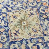 Tapis Bleu Orange 250x350 cm, Grand Tapis Vintage, Tapis Antique Turc.