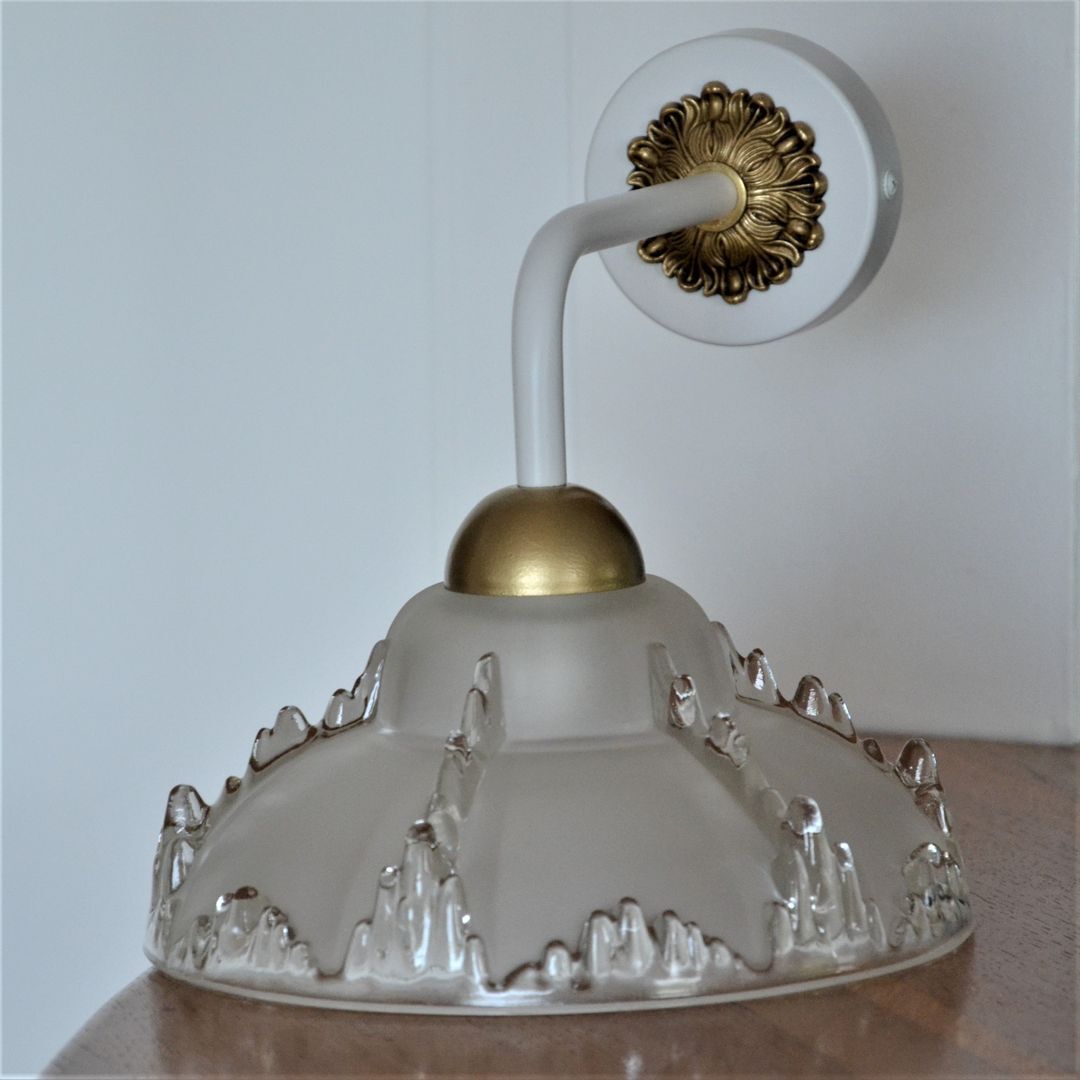 Art Nouveau glass wall lamp - white and gold finishes
