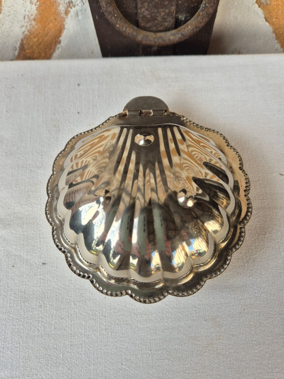 Silver-plated shell butter dish