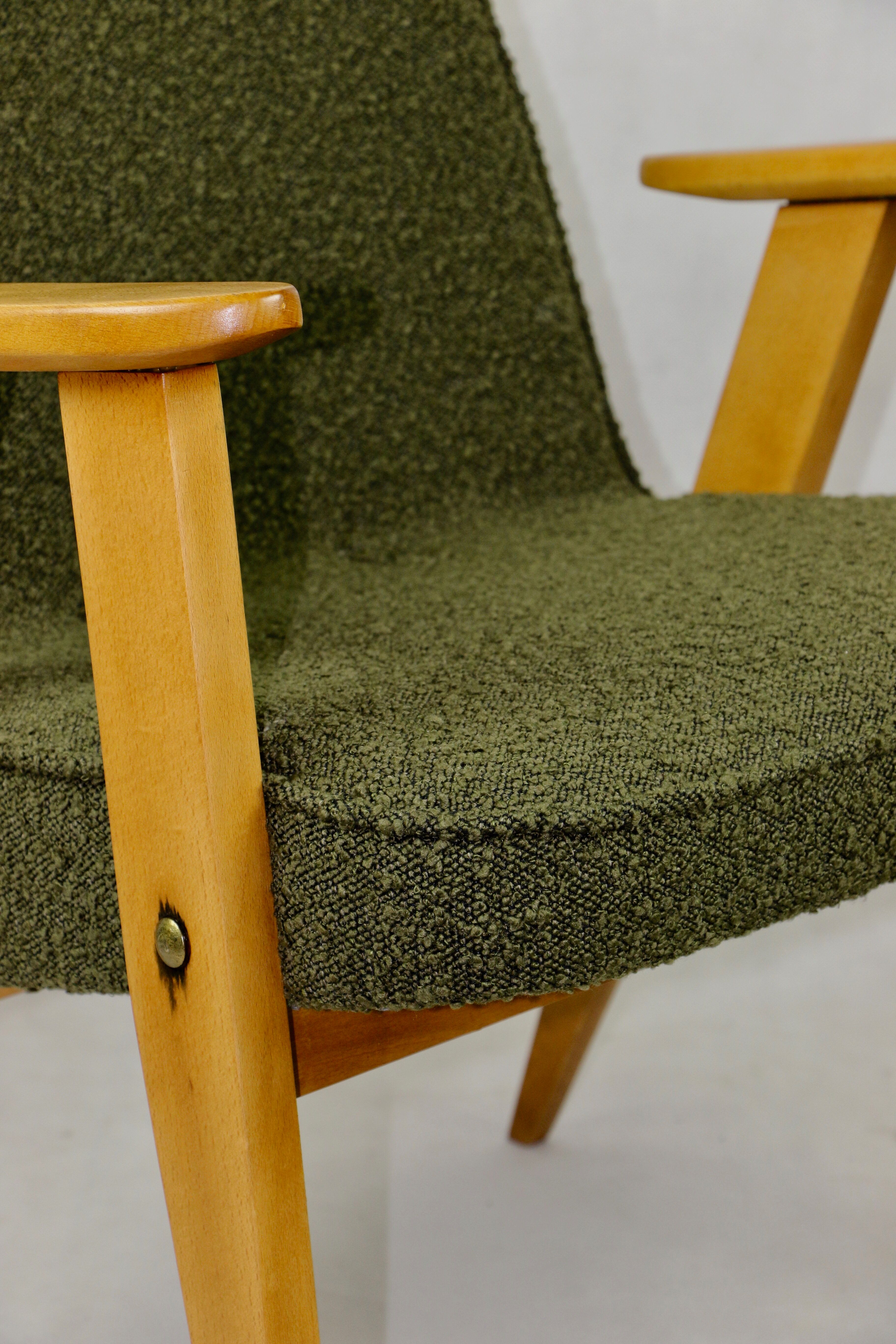 366 olive boucle armchair, 1970s