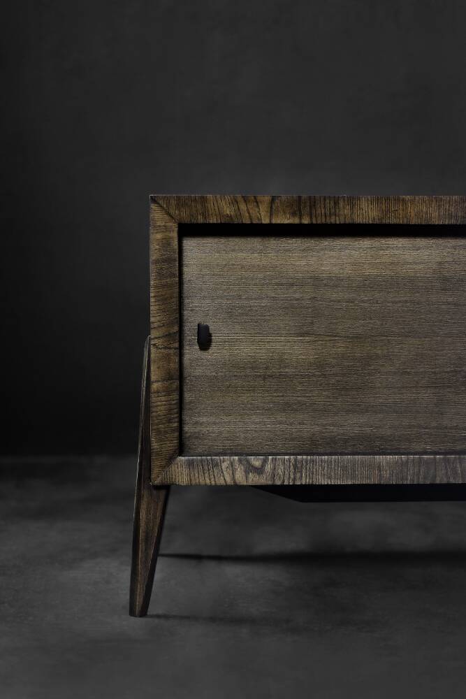 Scandinavian buffet in ash with matte metal handles, Mid-Century Modern style, 1960s.