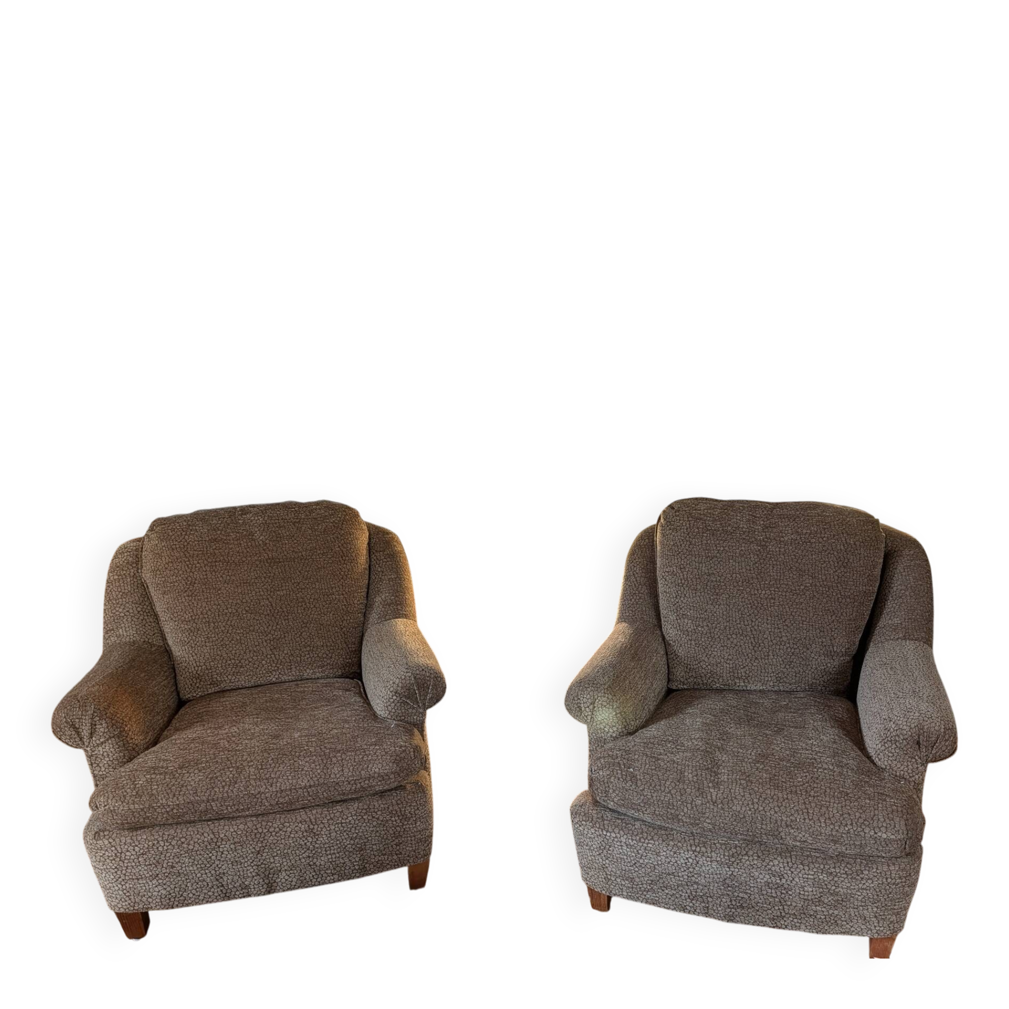 Pair of brown chenille velvet lounge chairs
