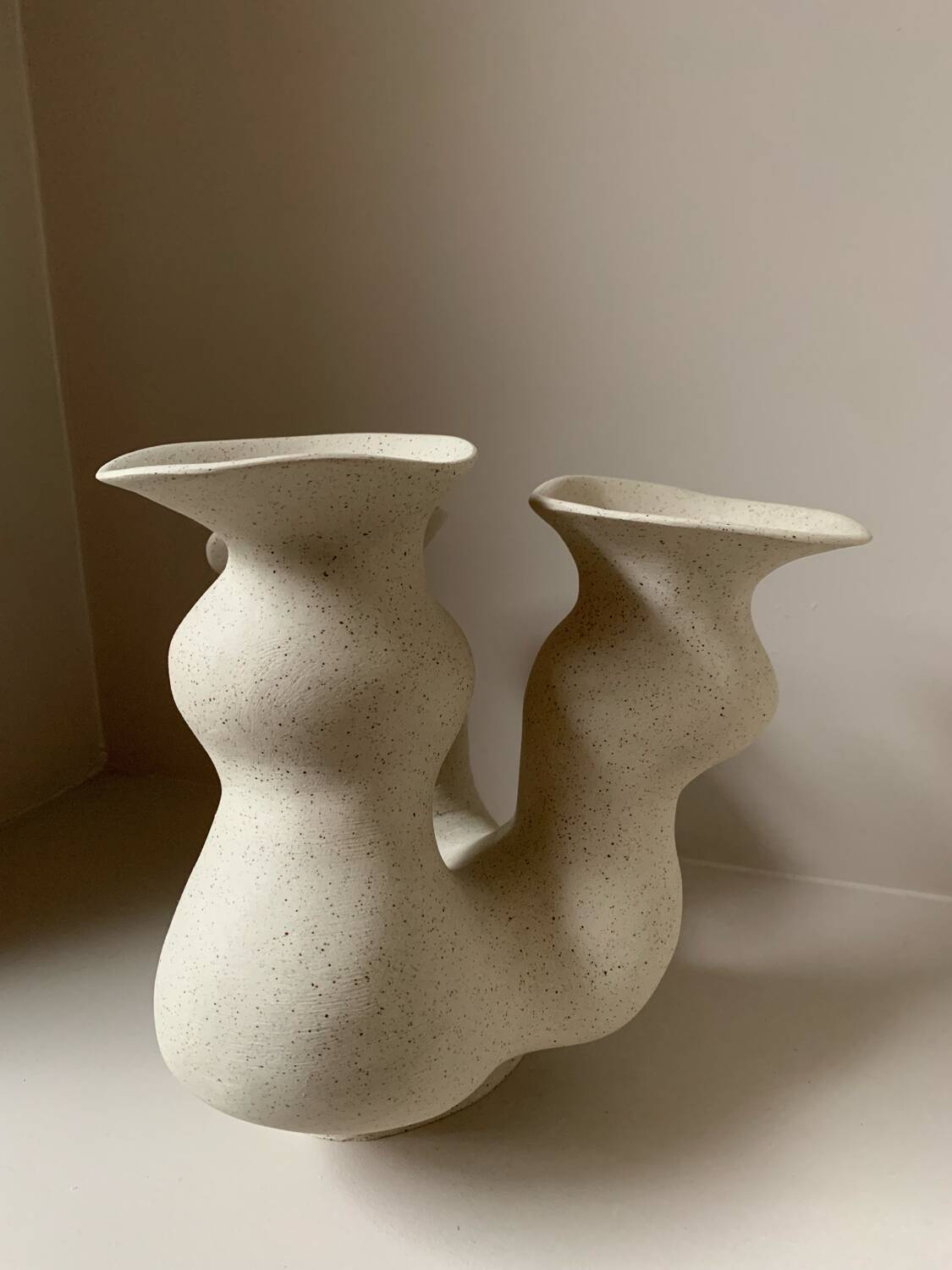 Organic-shaped vase in pyritic stoneware.