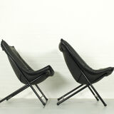 Folding Lounge Chairs in black leather by Teun van Zanten for Molinari, 1970s