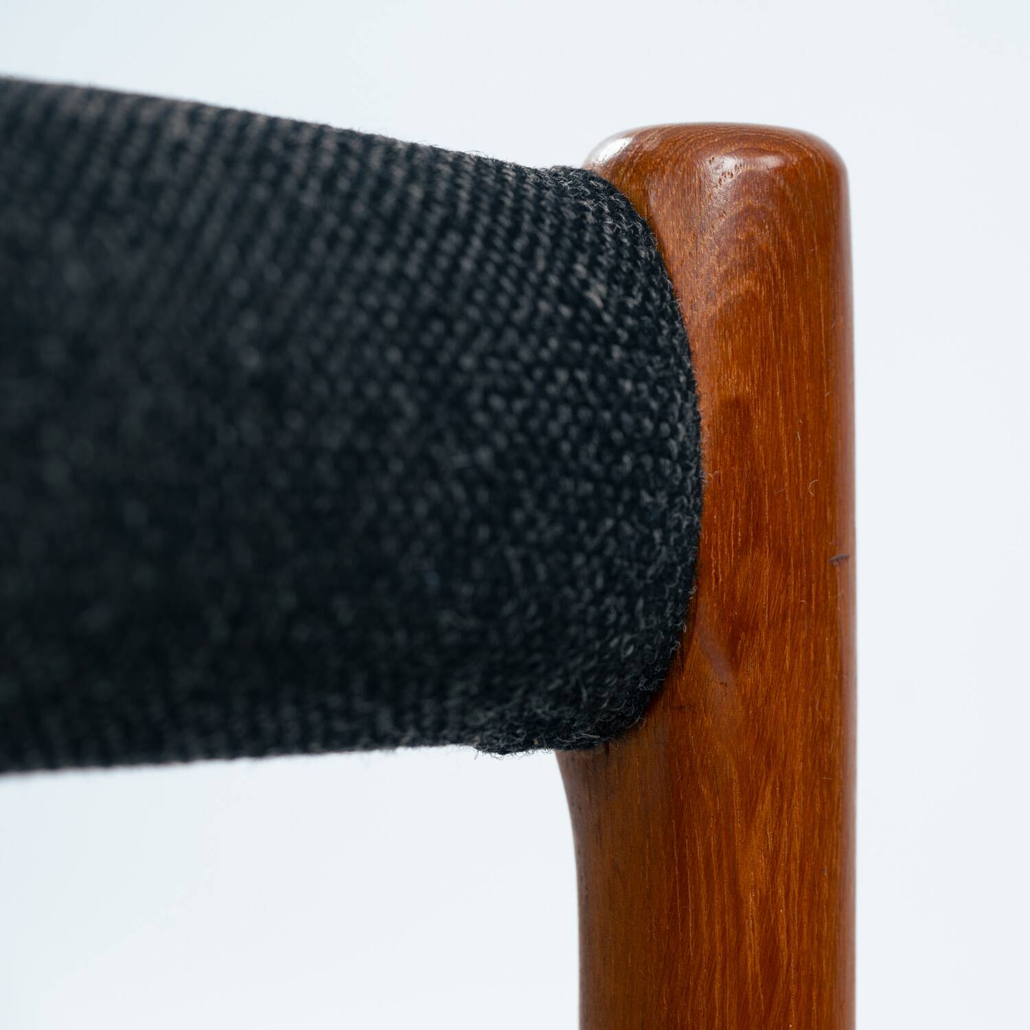 Niel O Moller teak stool 80a with black wool fabric, Denmark, 1960s