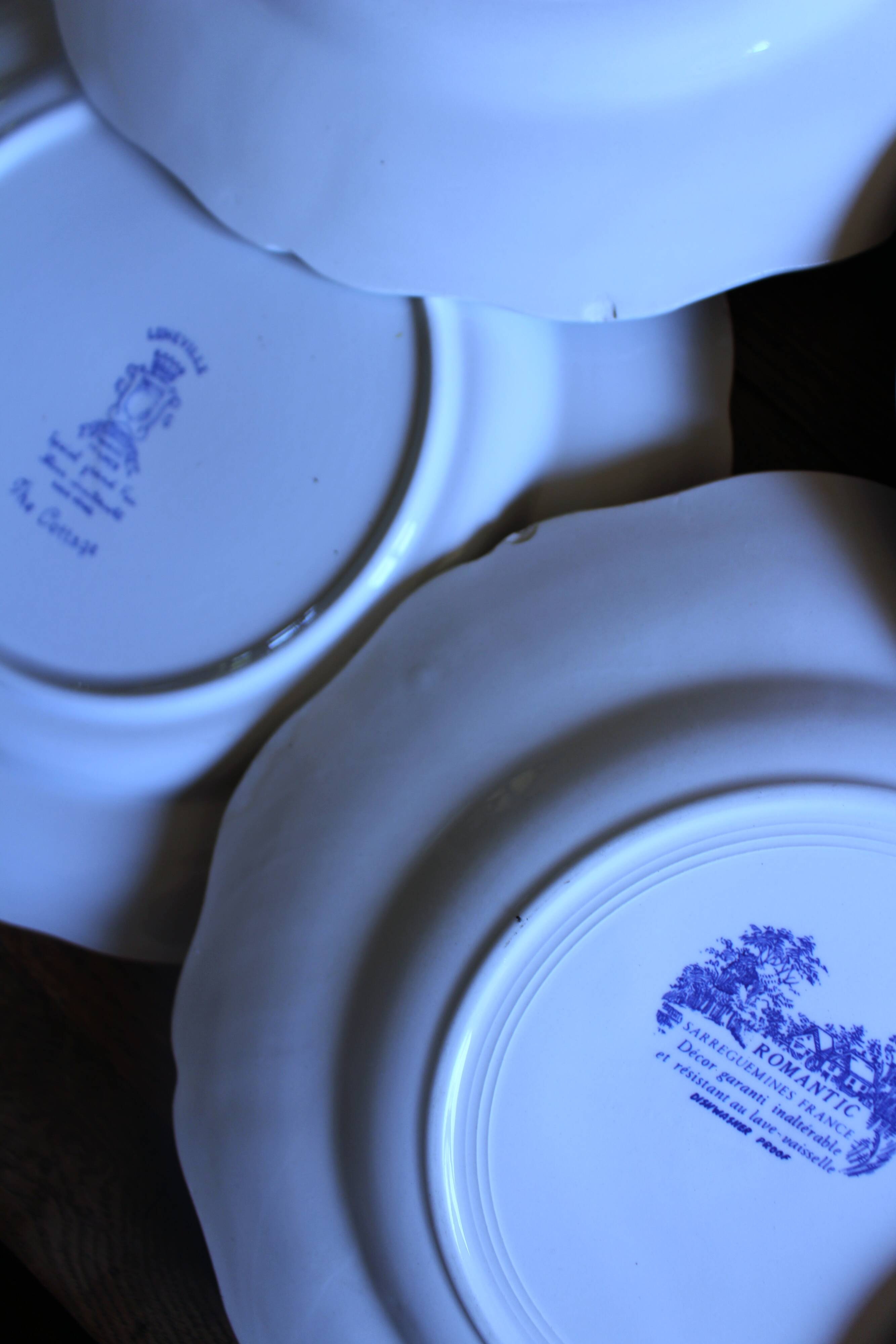 6 romantic blue Lunéville Sarreguemines dinner plates
