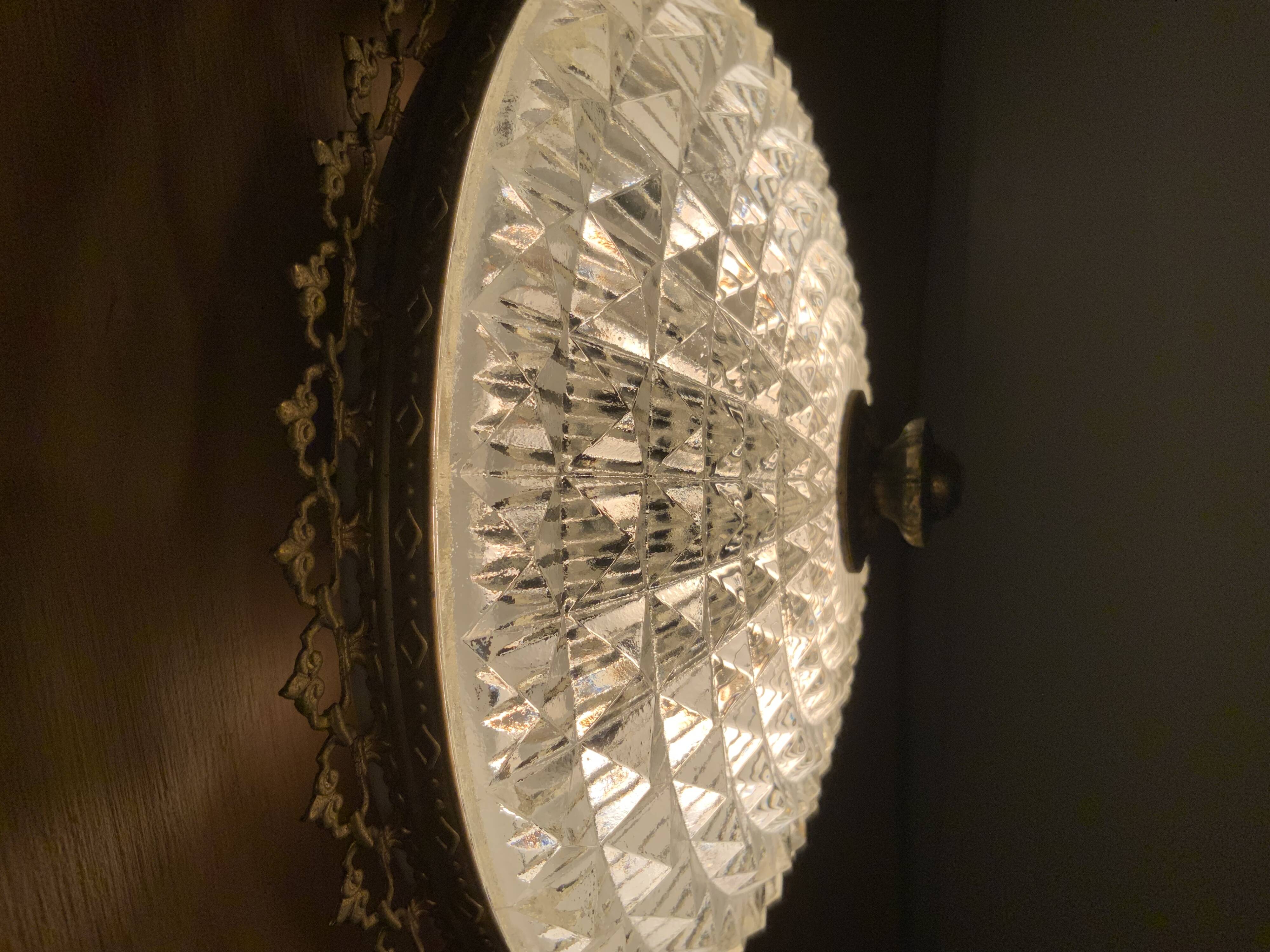 Glass and brass ceiling lamp