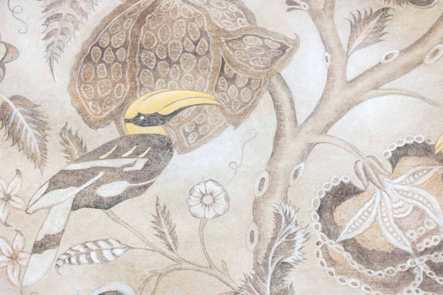 Painted canvas depicting toucans. Contemporary work.