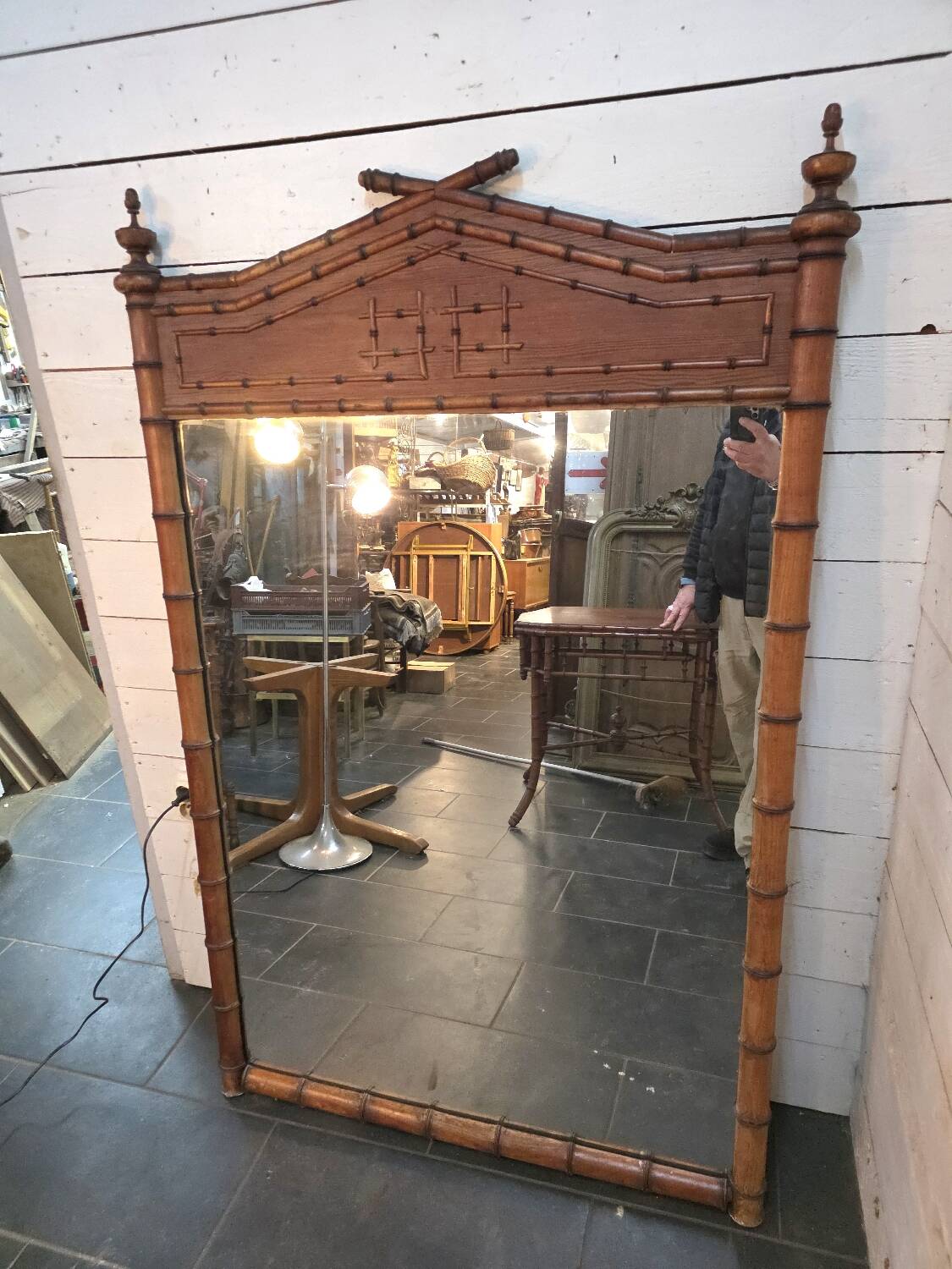 Miroir en bois bambou du XIXème , 163×105cm