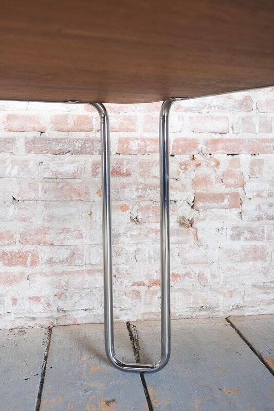 Bauhaus Dining Table, attributed to R. Slezák, Chrome, Polished Oak, Czech, 1930s