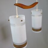 Mid-Century Teak and Opaline Glass Pendant Lamp, 1960s