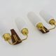 Pair of Scandinavian wall sconces in teak, brass and opaline glass globe