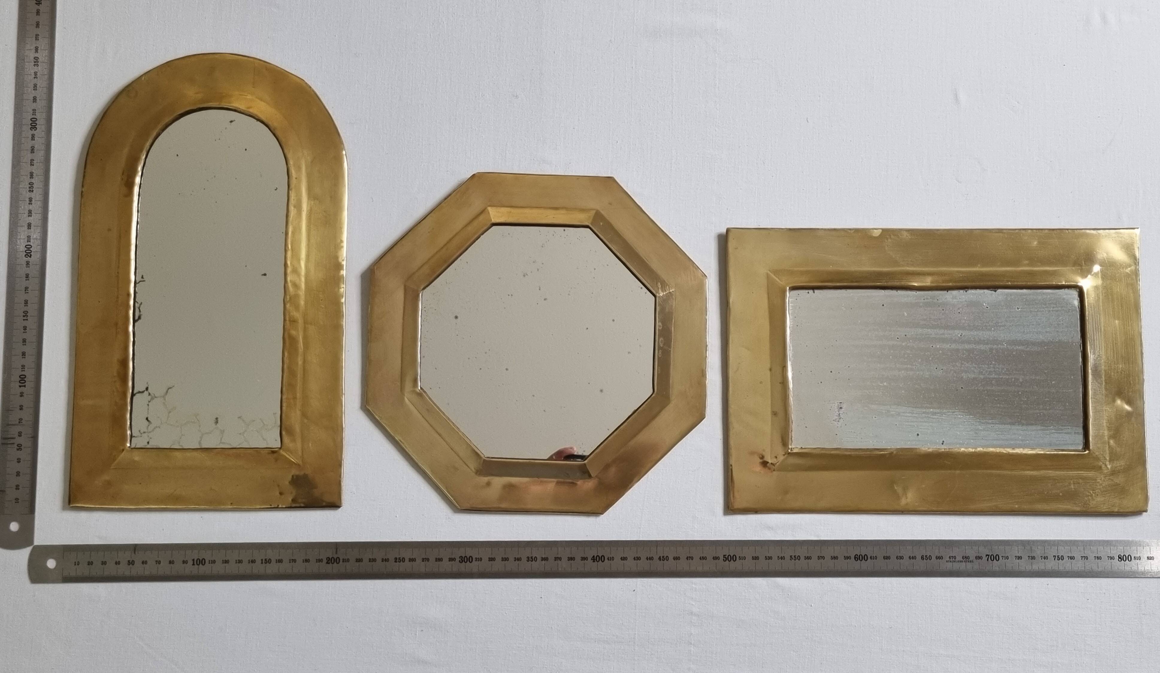 Set of 3 wall mirrors in brass, Moroccan craftsmanship, 20 cm