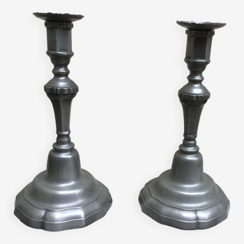 Pair of tin candle holders