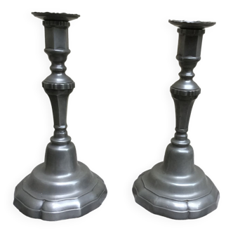 Pair of tin candle holders