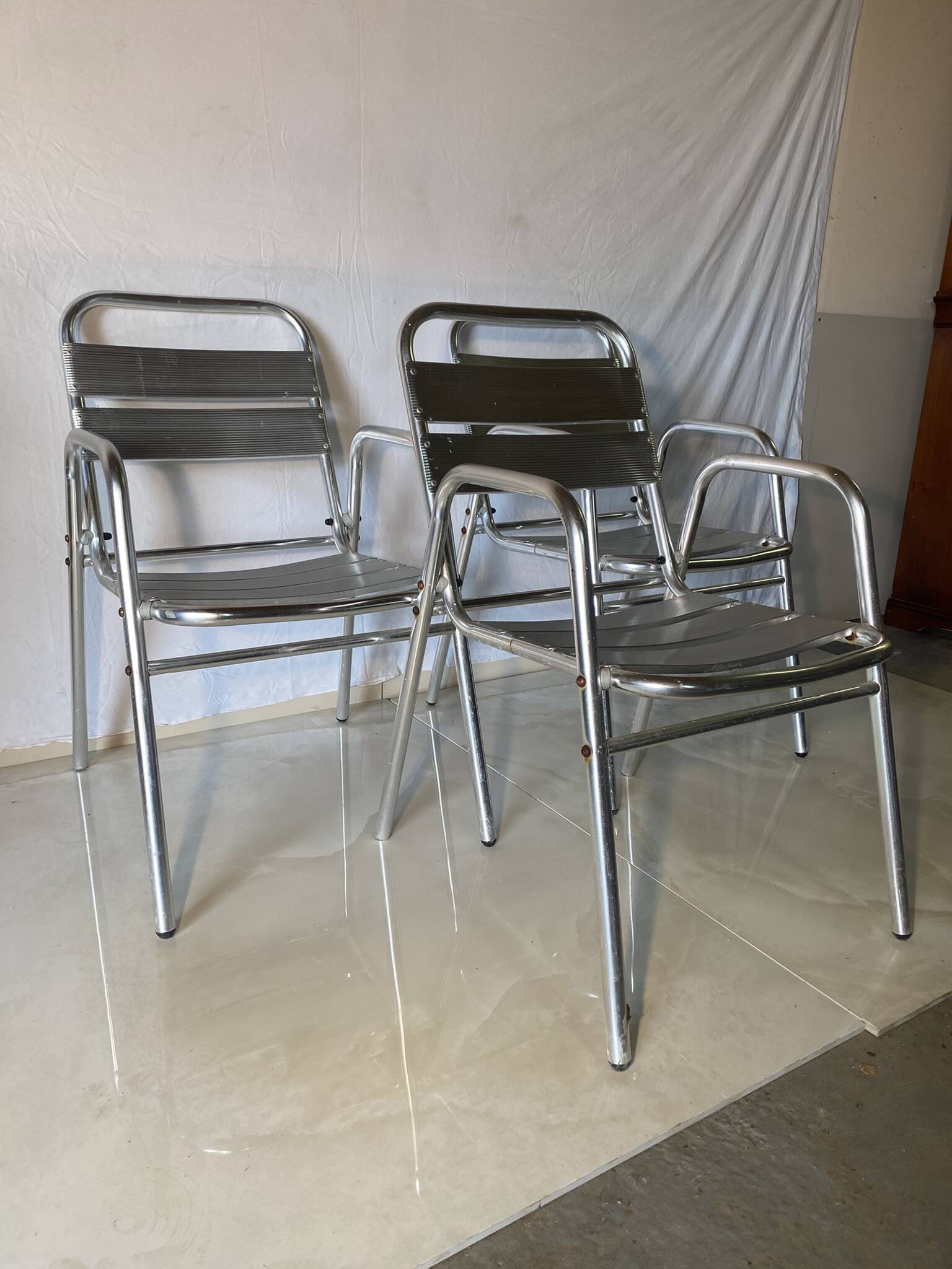 Set of 3 aluminum bistro chairs