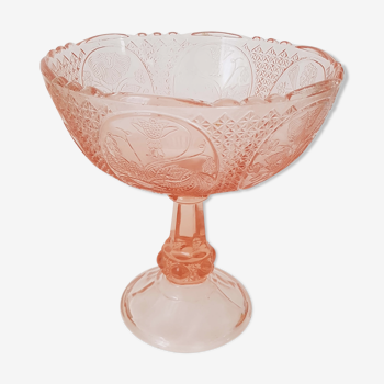 Coupe de fruits sur pied en verre rosé Art déco