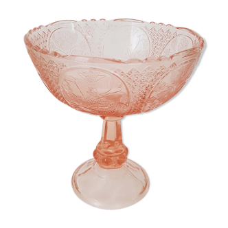 Coupe de fruits sur pied en verre rosé Art déco