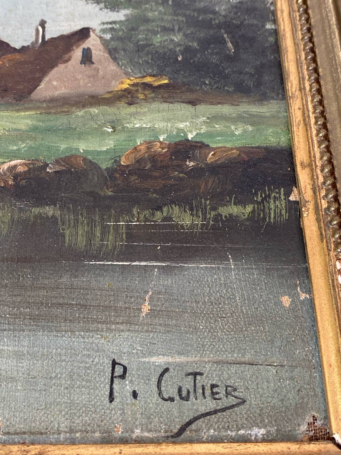 Framed oil on canvas, P.Cutier, 19th century