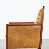 Sheep leather and wood armchair with an Art Deco design