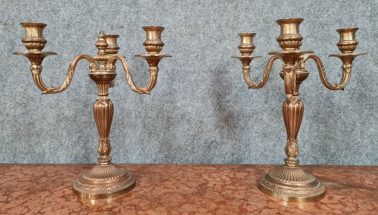 Pair of napoleon III 1900 era candle holders in bronze