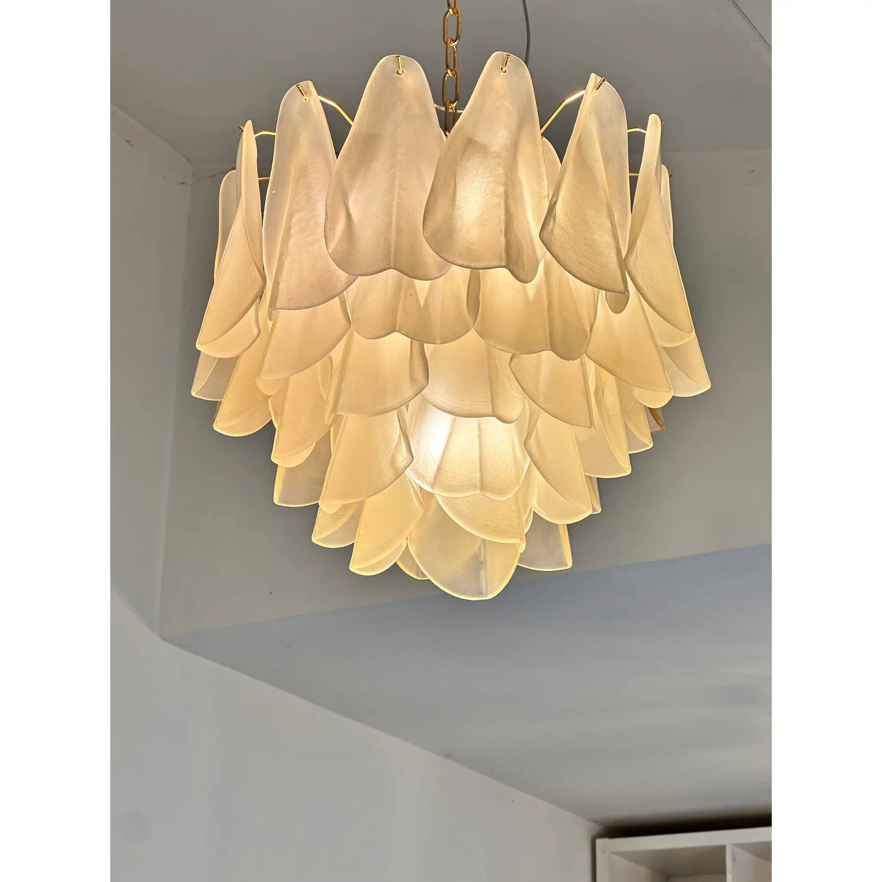 Contemporary Modern Sanded Champagne "Rondini" Murano Chandelier by Simoeng