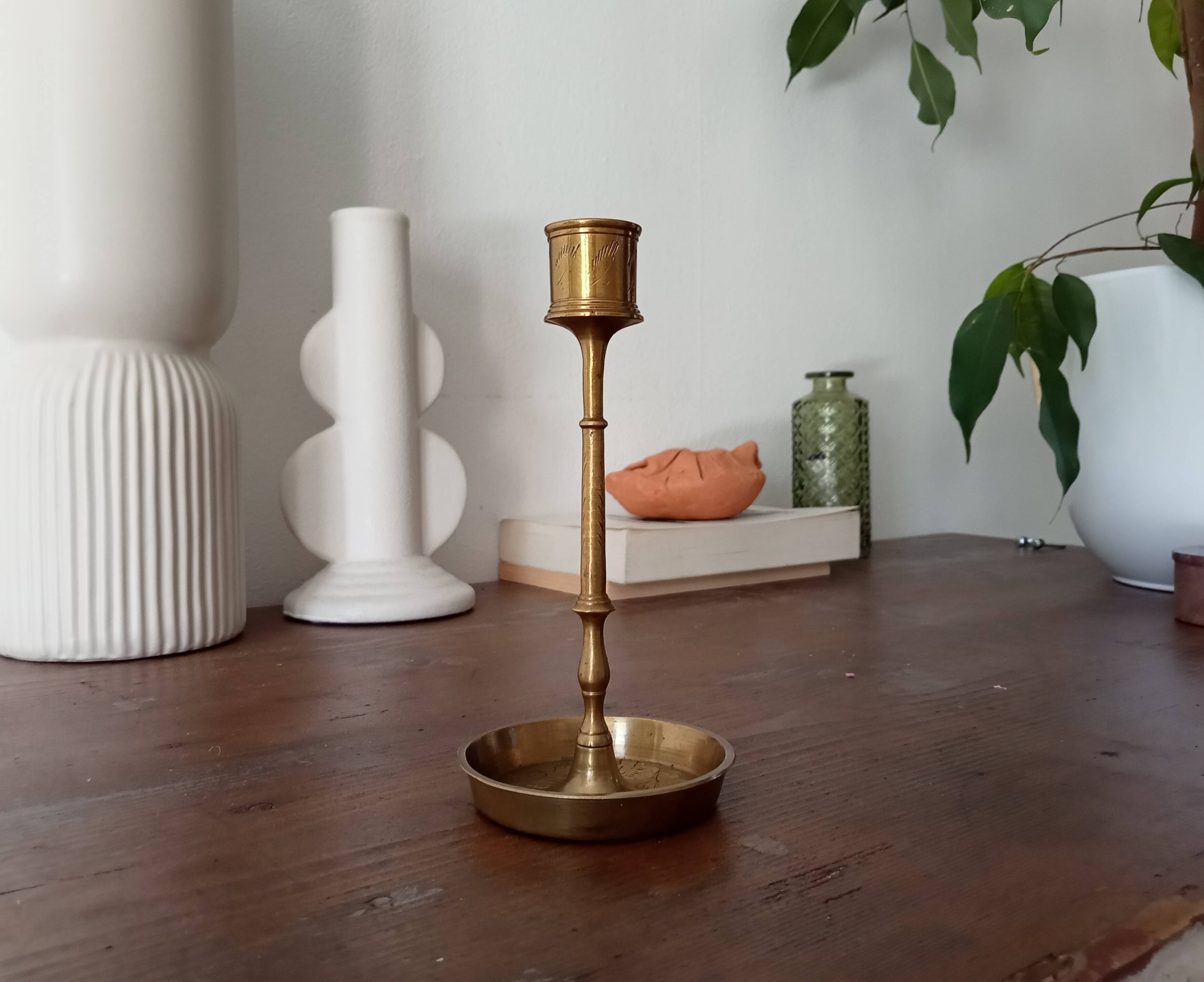 Vintage candle holder in solid gold brass