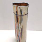 Beige Cylindric Encased and Hand-blown Opaline Glass Vase, Italy