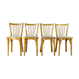 Set of 4 chairs Baumann bistro skaï beige 1970, light oak