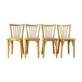 Lot de 4 chaises Baumann bistrot skaï beige 1970 chêne clair