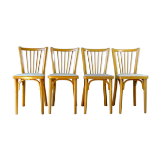 Lot de 4 chaises Baumann bistrot skaï beige 1970 chêne clair