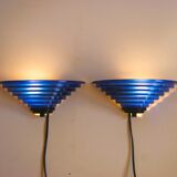 Pair of 1980's Art Deco Inspired Cobalt Blue Glass Sconces - Design Light