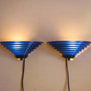 Pair of 1980's Art Deco Inspired Cobalt Blue Glass Sconces - Design Light