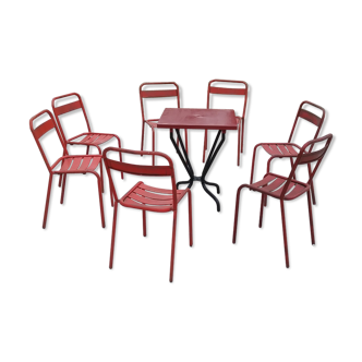 Set of 7 chairs and 1 table Tolix