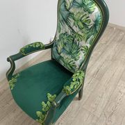 Louis XV armchair in embroidered velvet and jungle, renovated.
