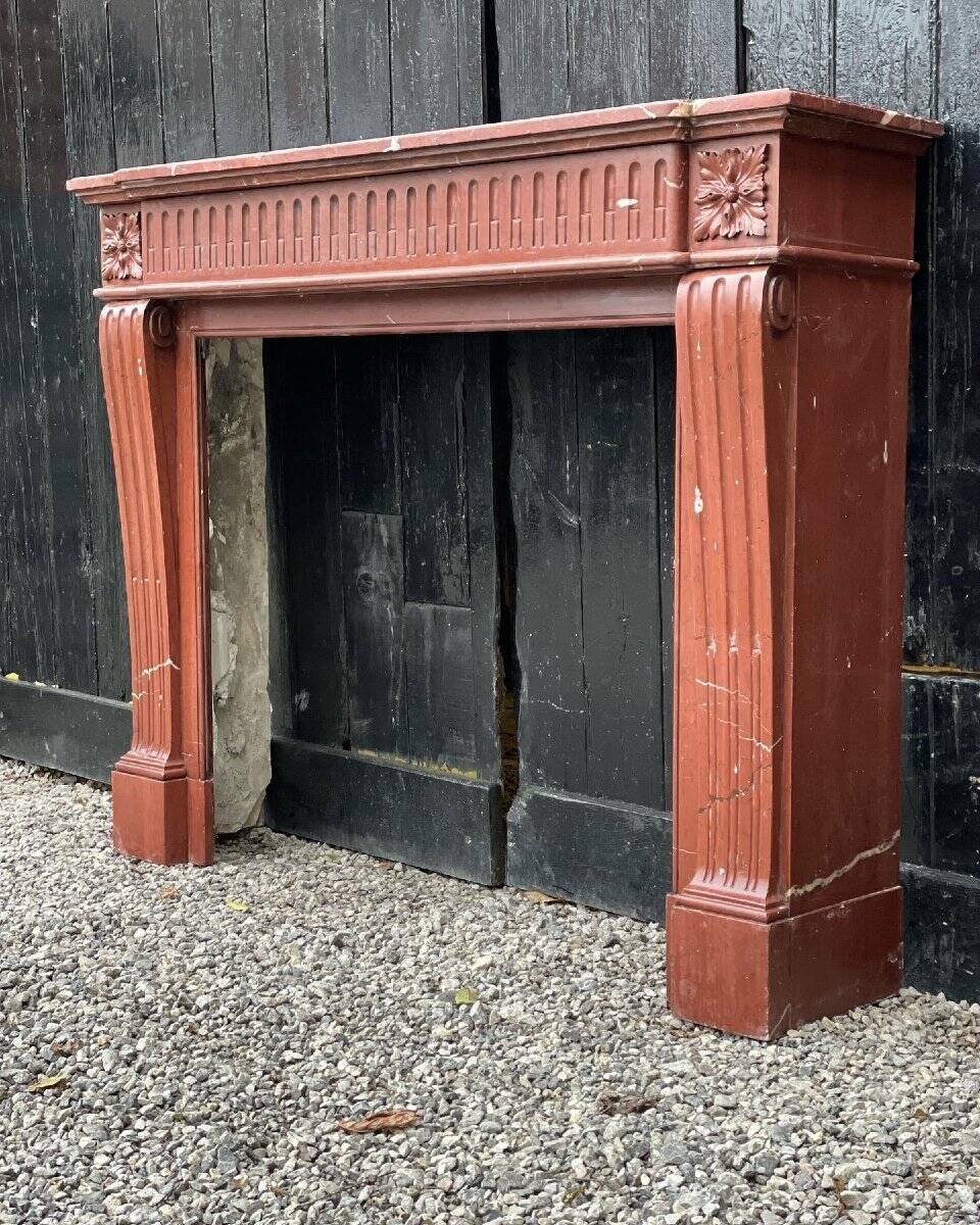 Louis XVI style fireplace in antique red marble, France, circa 1880